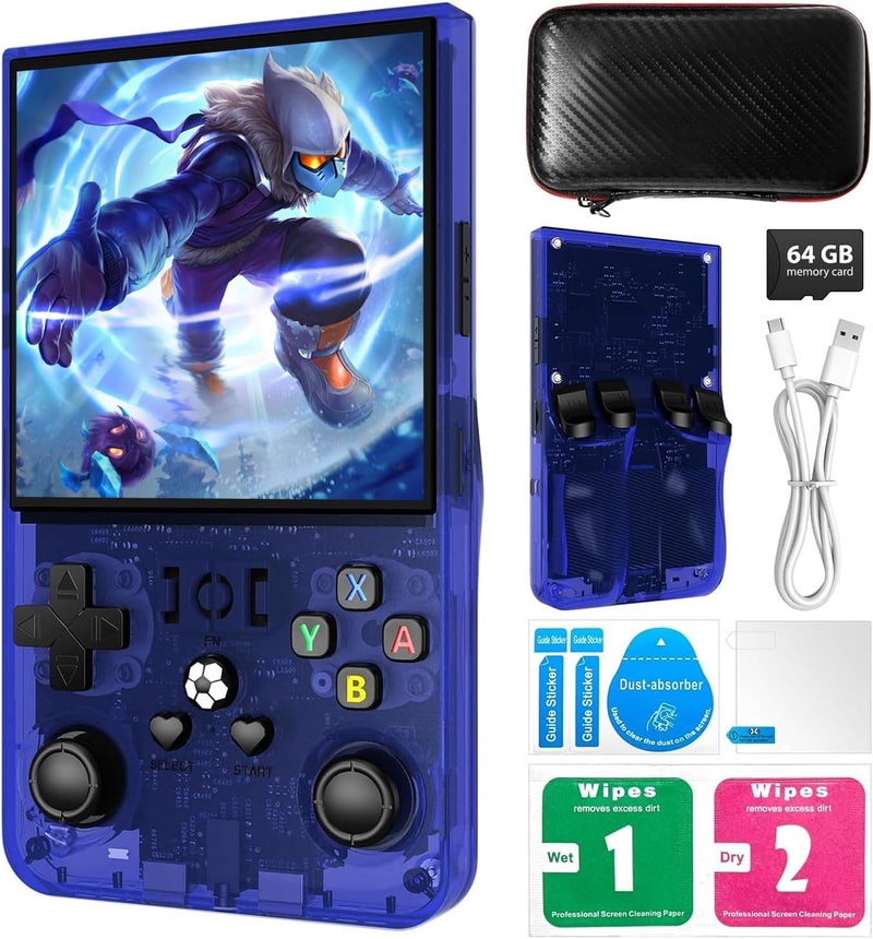 PixelKing Store 2025 New Upgrade R36MAX Retro Handheld Game Console with 64G Built-in 18000+ Classic Games, Emulator Handheld,4.0" IPS Screen Retro Gaming Console, Rechargeable Portable Pocket Arcade(Blue) - Image 1